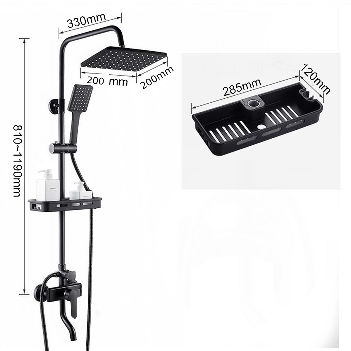 Columna de ducha con grifo Rociador de ducha, Altura regulable H.81-119 cm, Negro, Baño - 3
