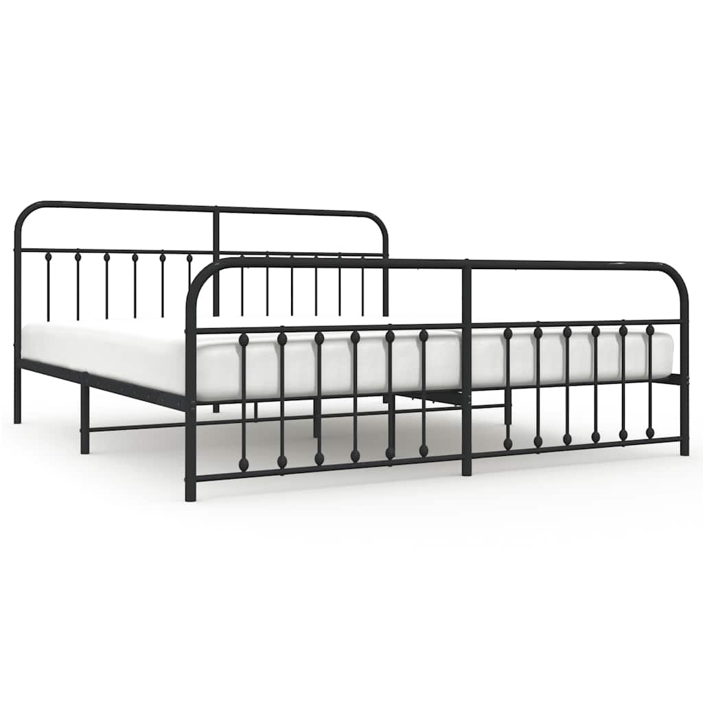 Estructura de cama sin colchón con estribo, de metal negro, para dormitorio, 193 × 203 cm - 2