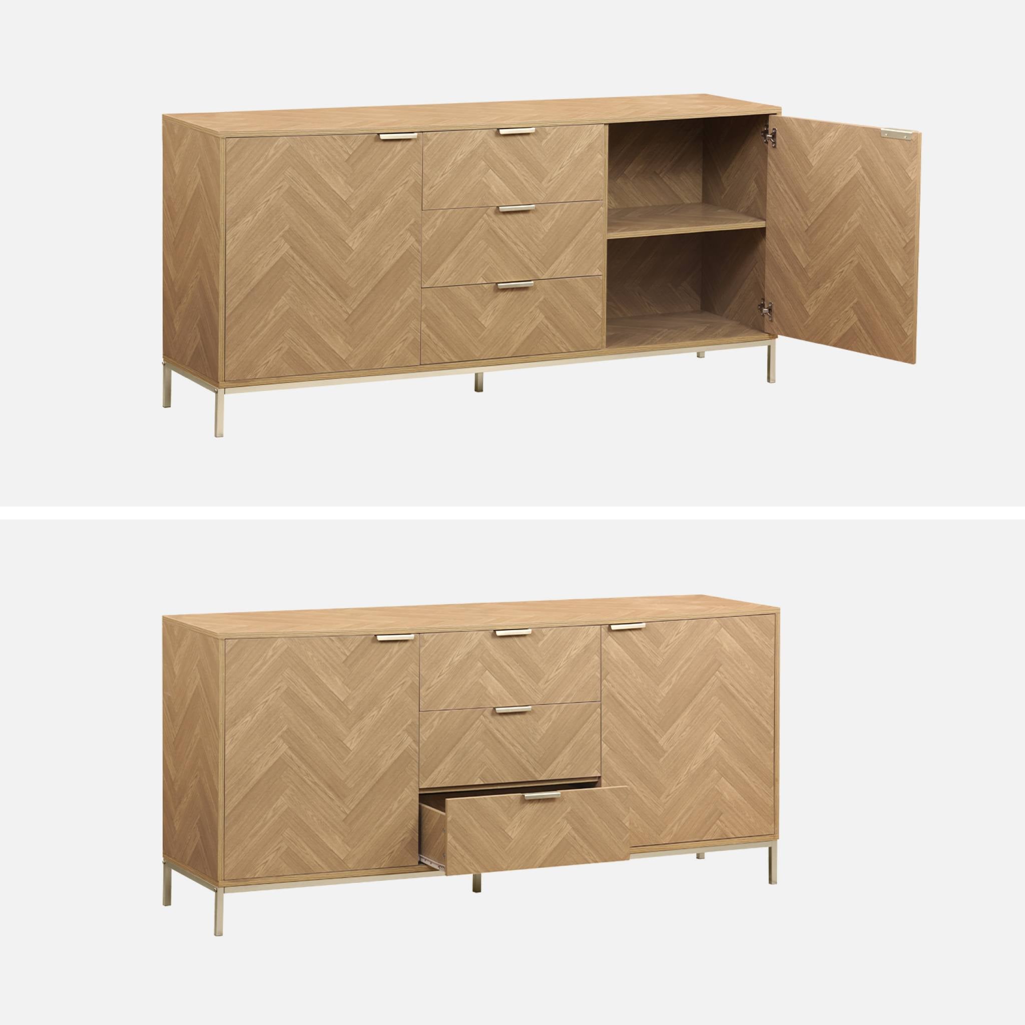 Credenza effetto spina di pesce a 2 ante, 160cm, Marrone naturale - 8