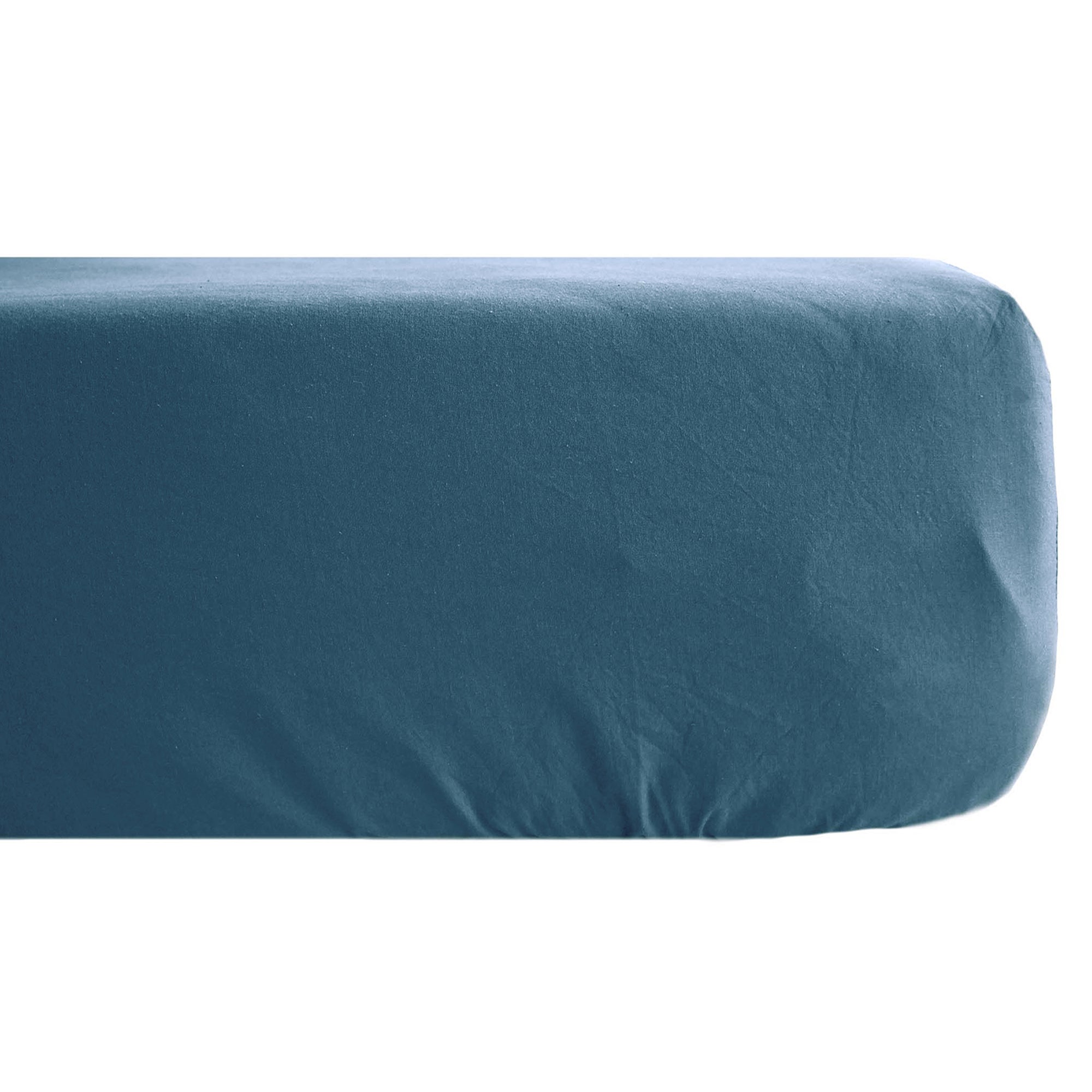 Drap housse PALACE pur coton lavé 160x200 cm bonnet 35 cm uni bleu marine - 6