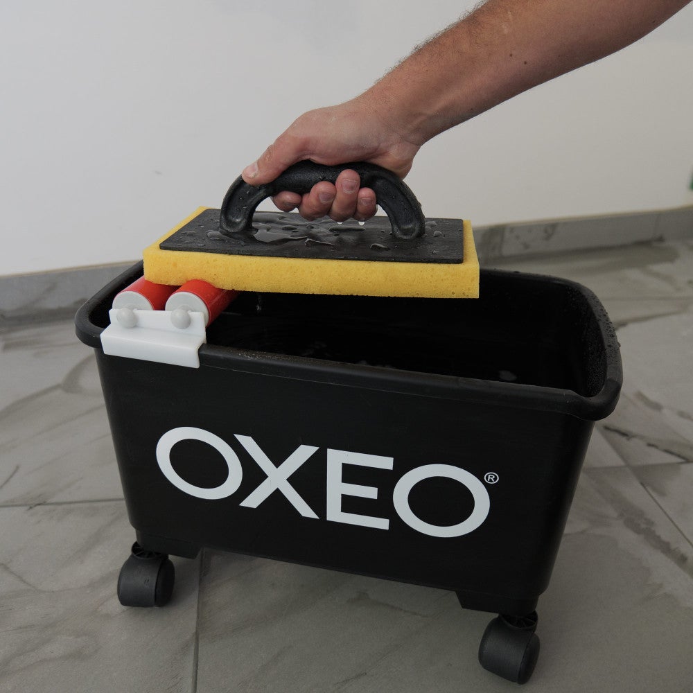 Kit de lavage spécial joints de carrelage pour carreleur - Bac 24L sur roulettes - Taloche éponge - Platoir à jointer - Éponge - 5