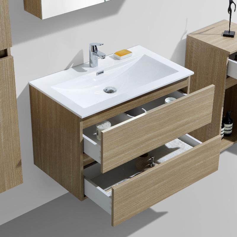 Meuble salle de bain design simple vasque SIENA largeur 80 cm chêne clair texturé - 2