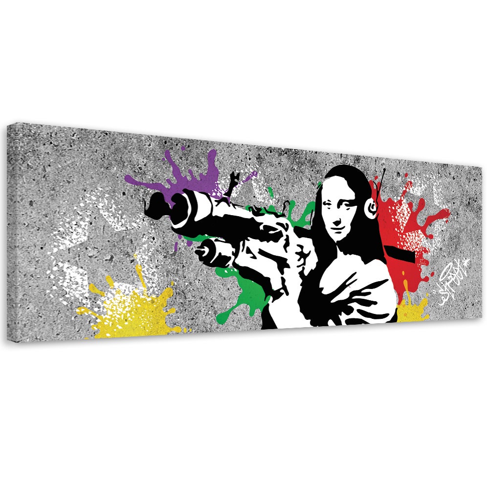 Obraz na płótnie, Banksy Mona Lisa i Bazooka 90x30