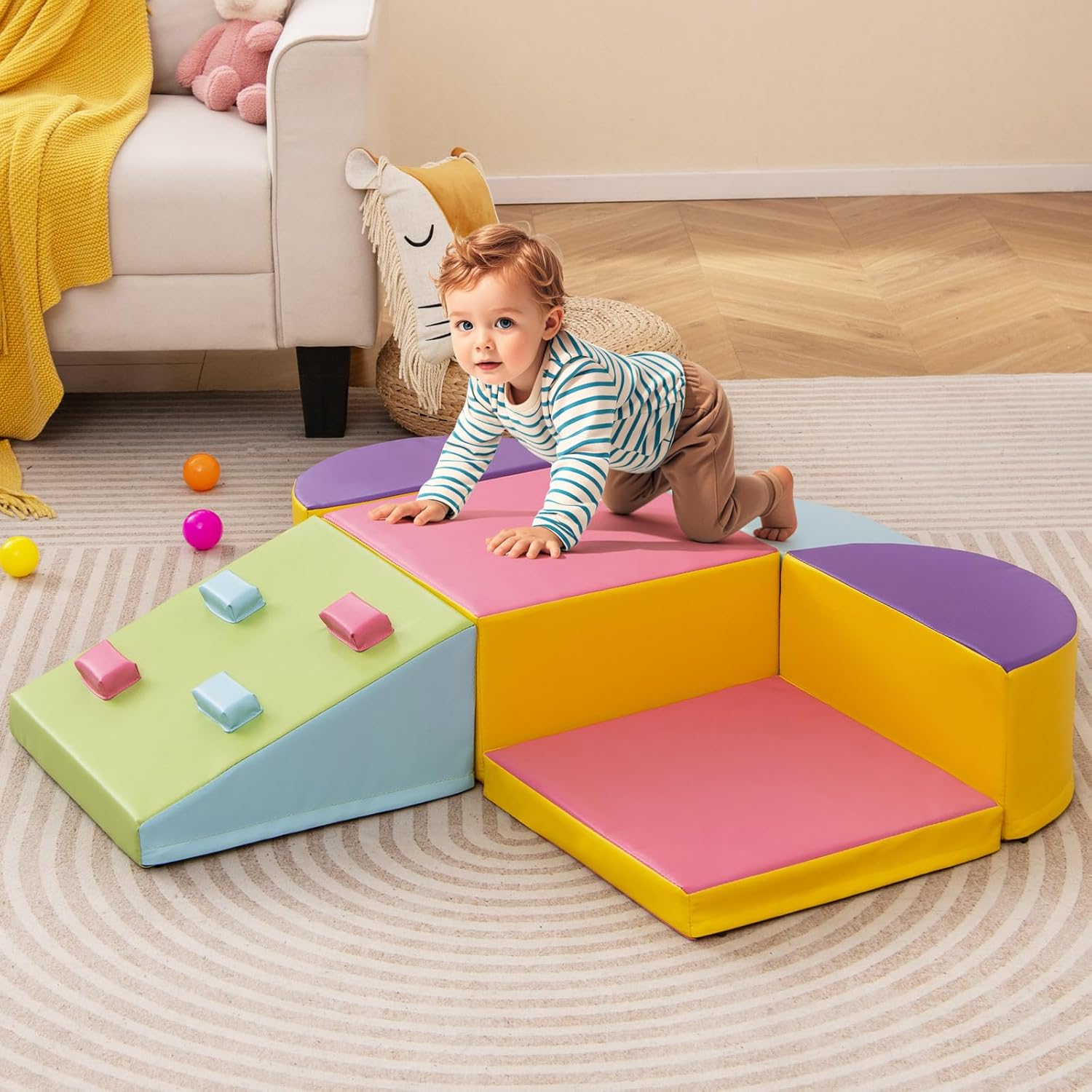 6 pcs Parcours Motricité Bébé en Mousse EPE, Module Motricité Bébé à Différentes Formes & Couleurs, pour 1 Ans+, pour Ramper/Grimper (Multicolore) - 2