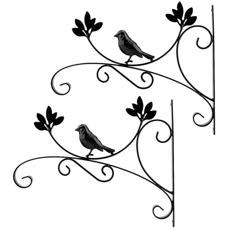 2 szt. Czarny, szydełkowy kwietnik w kształcie ptaków, metalowe uchwyty do zawieszania koszyków na rośliny do ogrodu lub na balkon