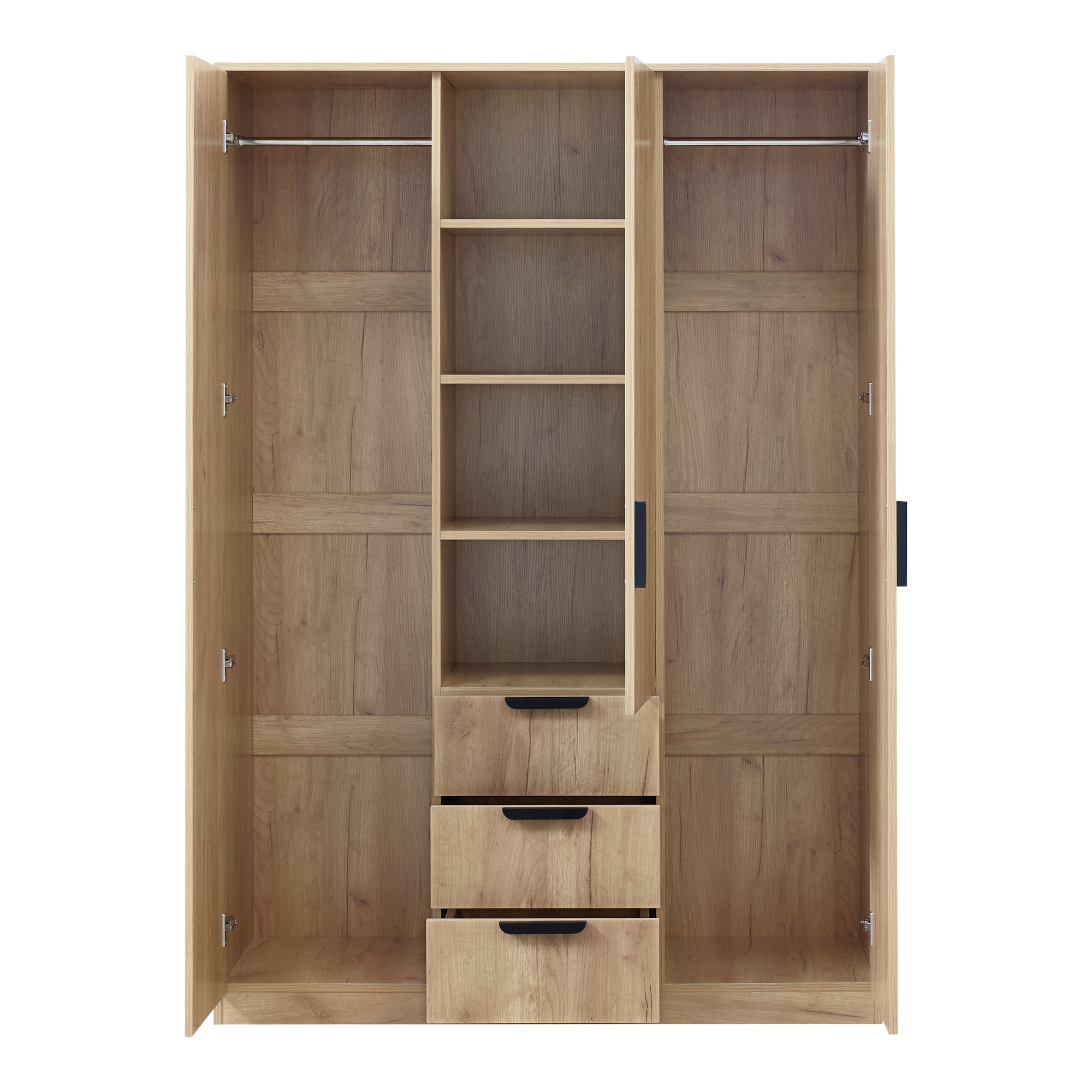 Armadio per Guardaroba Camera da Letto Armadio Chiuso con Ante 4 Scomparti 2 Aste Appendiabiti 3 Cassetti 176x120x52 cm MDF Effetto Rovere [en.casa] - 6