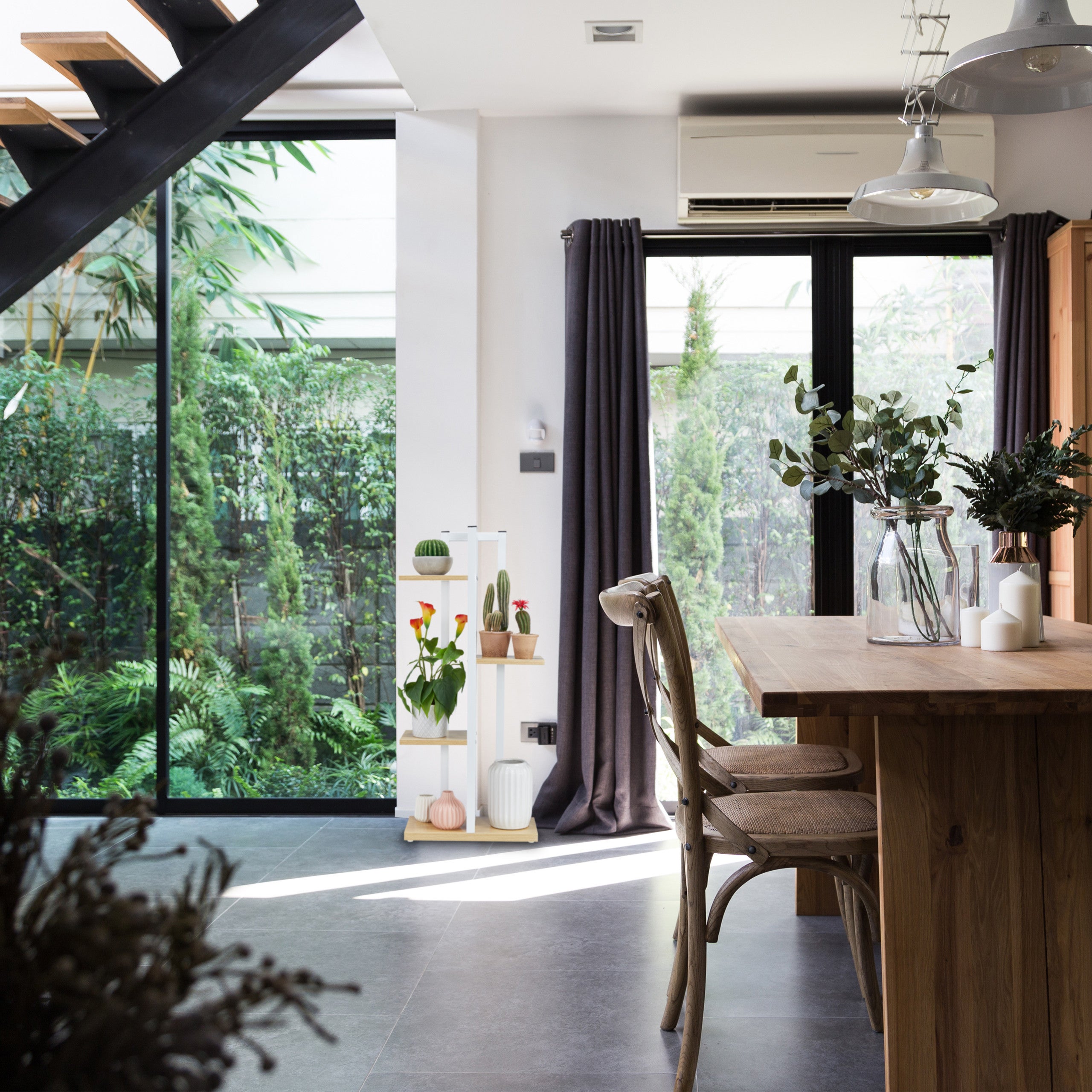 Étagère à plantes, escalier fleurs, 4 niveaux, HLP 93x42,5x22,5 cm, aspect bois, marron clair, Relaxdays - 5