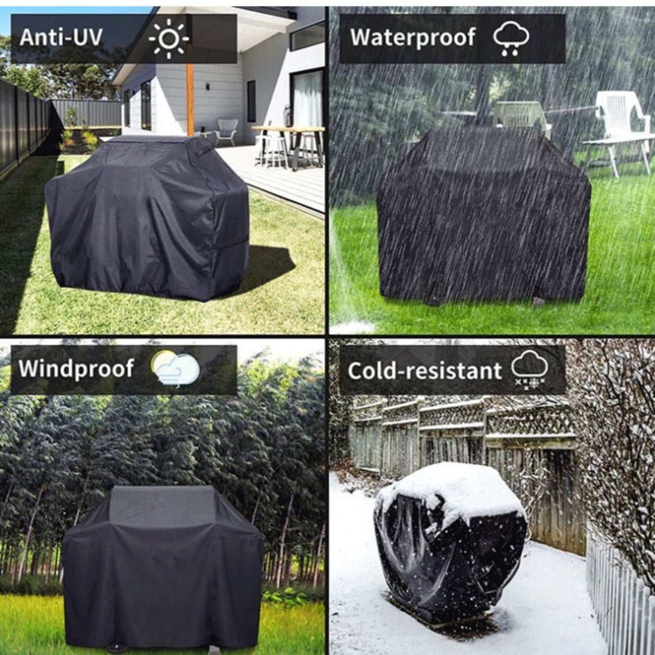 Couverture de barbecue imperméable, couverture de gril à gaz extérieur résistant noir 145x61x117cm noir - 4
