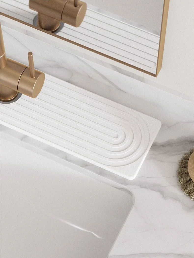 Tappetino per rubinetto in terra di diatomee, bianco, 45*10*0,9 cm, paraschizzi per il ripiano del bagno. - 5