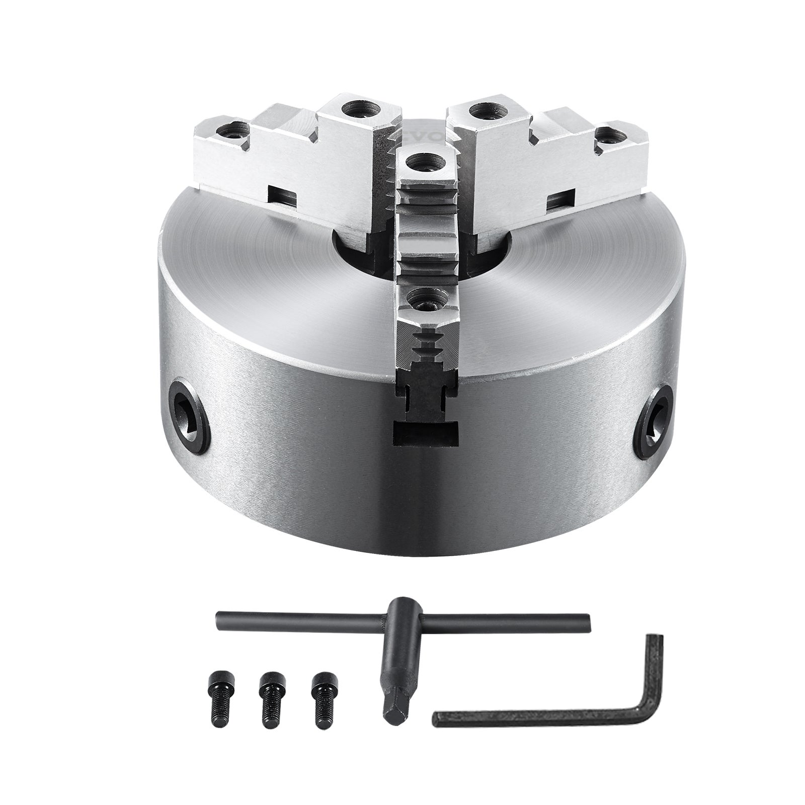 Uchwyt tokarski K11-250 250mm uchwyt trójszczękowy HT300 materiał 3 szczękowy uchwyt zakres mocowania 6-250mm 3-szczękowy, 20Cr, ≥53HRC φ80mm uc VEVOR