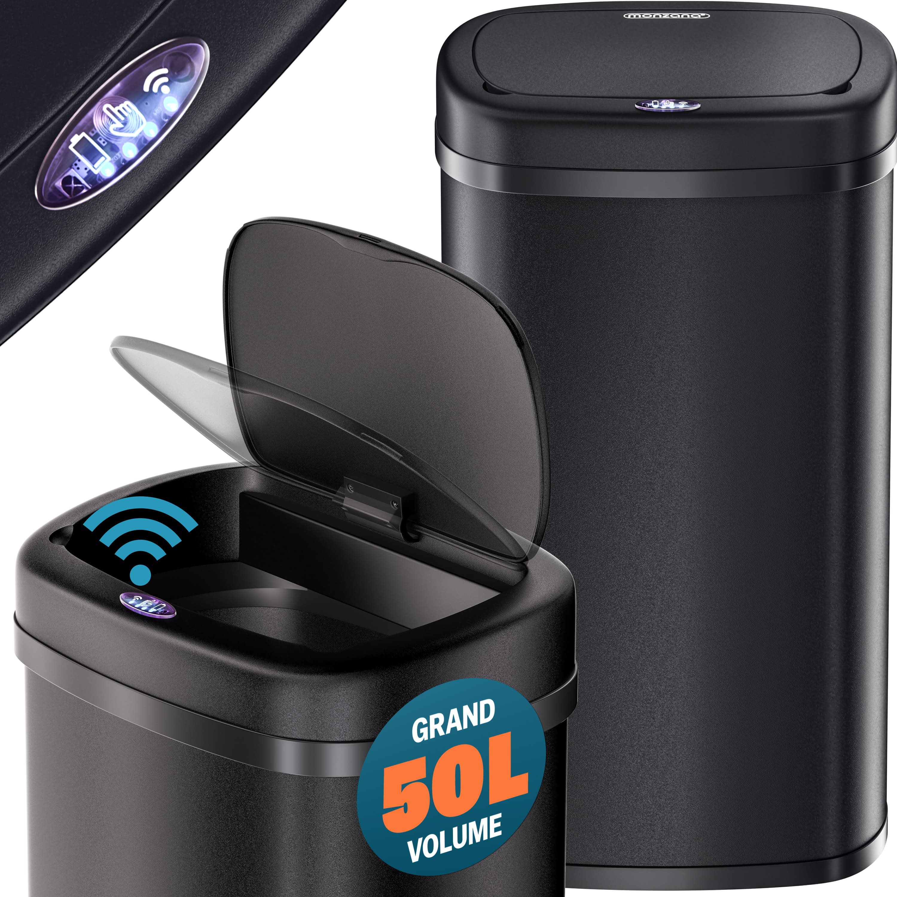 Poubelle Automatique 30 L Avec Capteur - Inox Brillant, Ouverture Mains Libres, Piles AA, Design Moderne