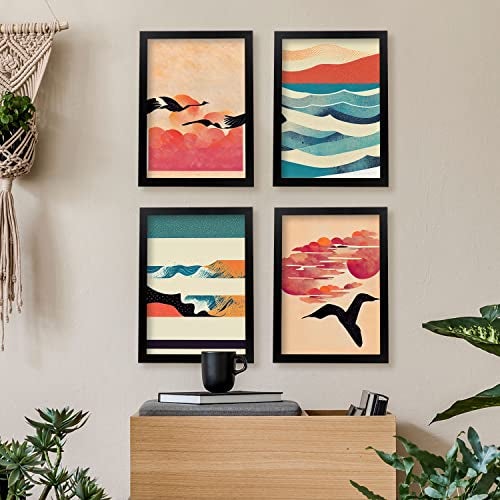 Nacnic Set De 4 Posters Pájaro En Estilo Abstracto Llamativas Y Modernas Ilustraciones Artísticas A Todo Color Para El Diseño Y Size A4 Marco Negro - 5