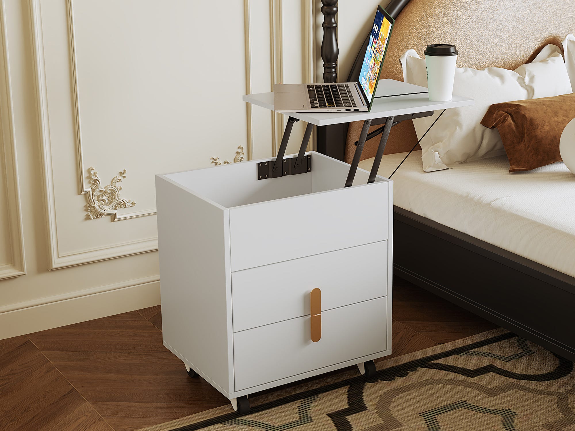 Mesita de noche con 2 cajones y tapa elevable - 74 x 40,2 x 71 cm ...
