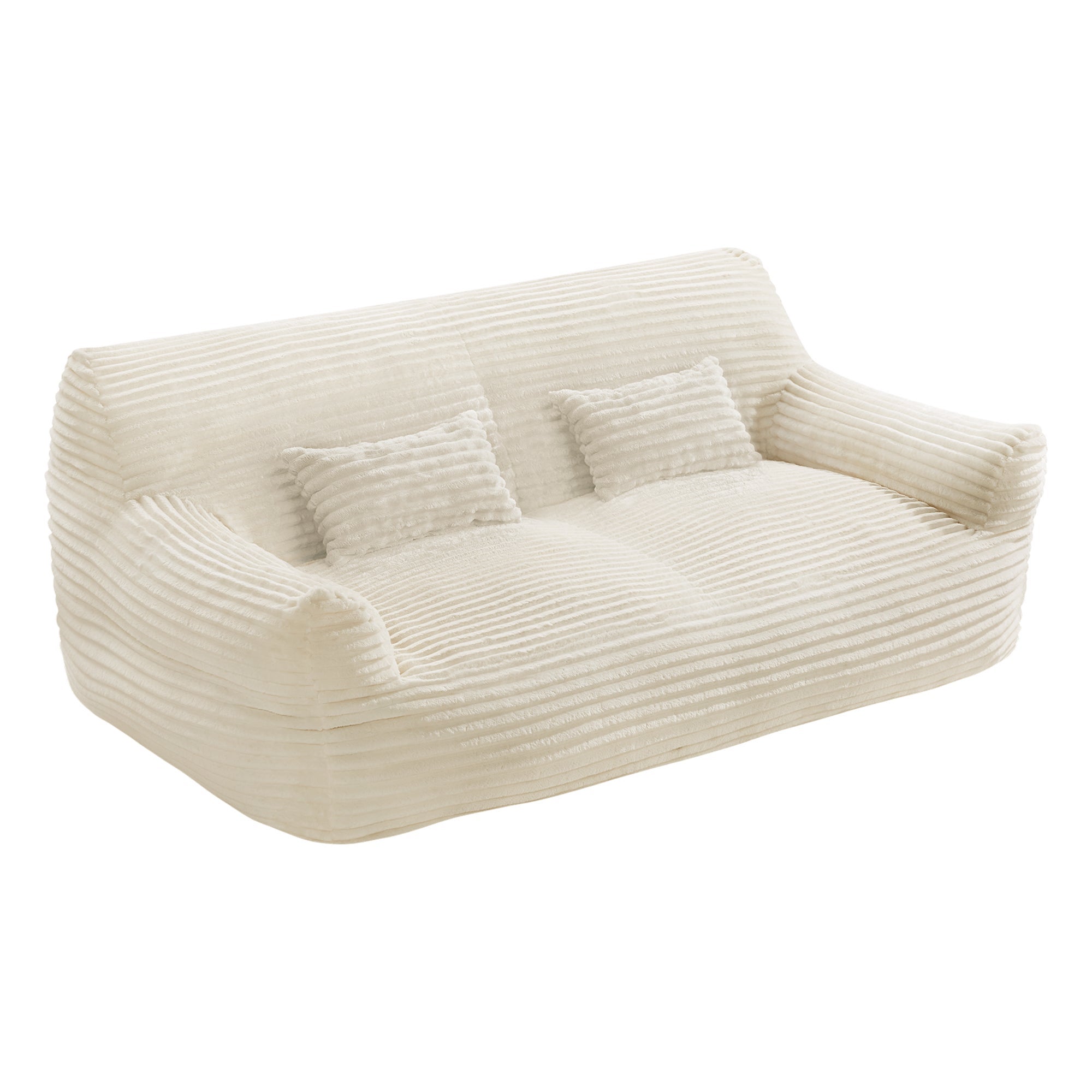 CHITA Canapé 2 places compressé avec couverture et coussins,en laine,Blanc cassé - 7