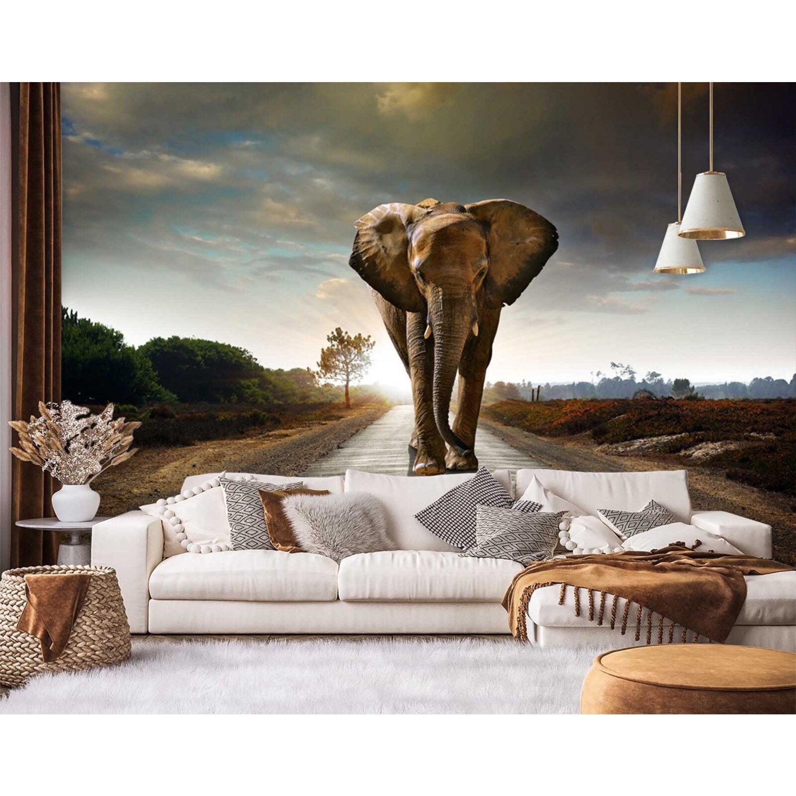 Papier peint éléphant errant - 100 x 70 cm - 2