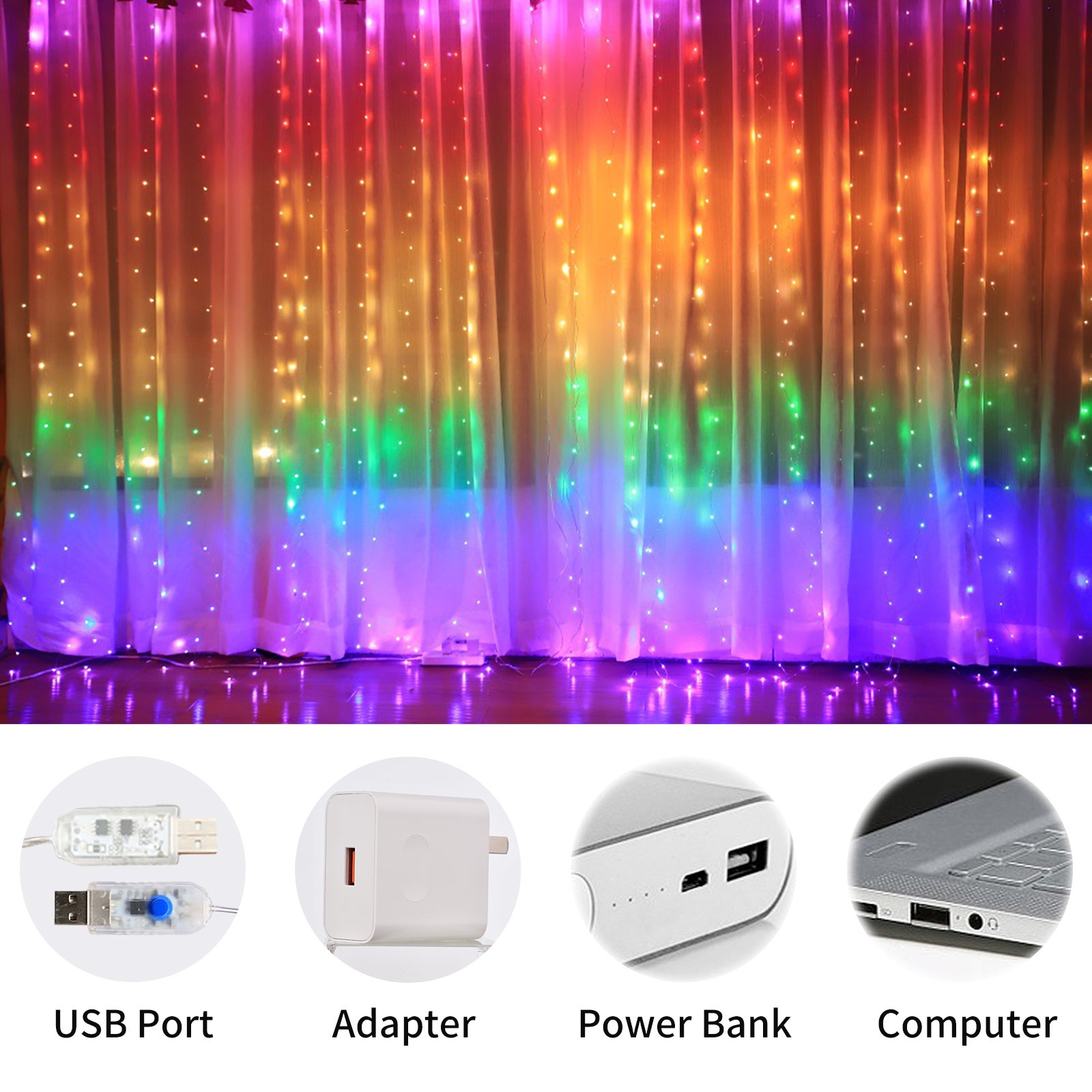 10 X 9FT 280LEDs Stringa di luci per tende arcobaleno Lucine per tende ...
