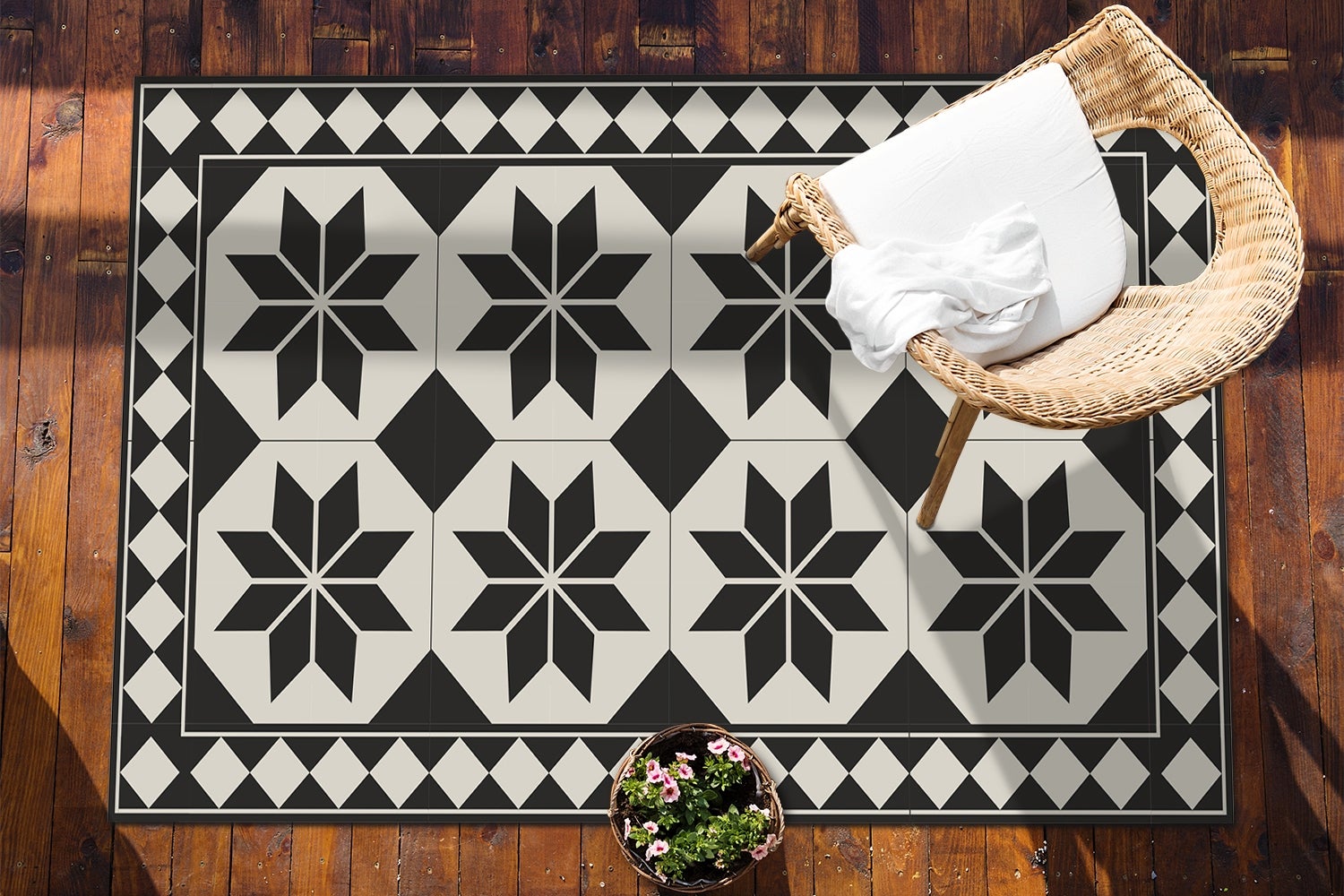 Mata winylowa czarno-białe gwiazdy dywan PCV do kuchni minimalistyczny dywanik winylowy 120x180 cm – Tulup - 4