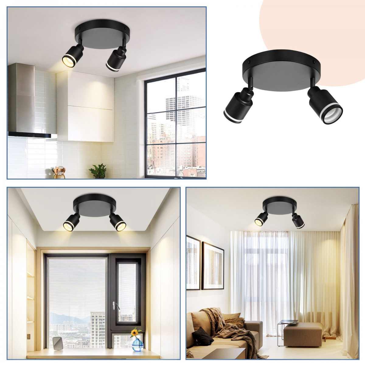 NETTLIFE Spot de plafond noir plafonnier moderne 2 flammes orientables spots GU10 en métal - 8