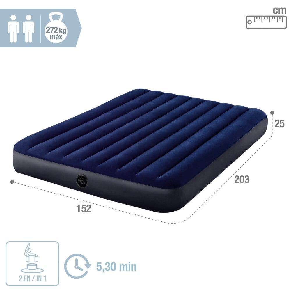 Matelas gonflable Intex Classic Downy + gonfleur inclus - 2 places large - 4