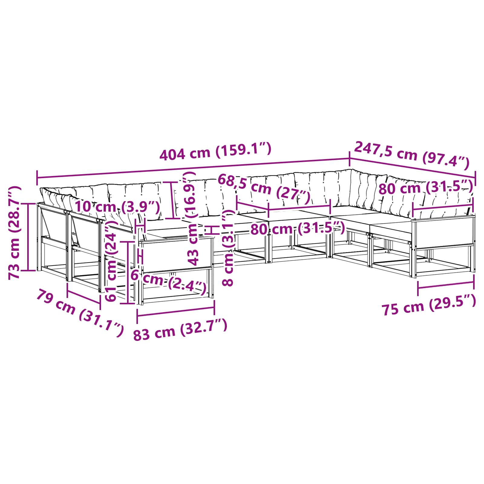 Ensemble de canapés d'extérieur 9 pièces naturel et beige - 9