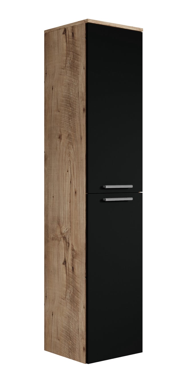 Armoire de salle de bain Venus 30 x 30 x 160cm - Chene chataignier, noir - armoire murale haute à 2 portes