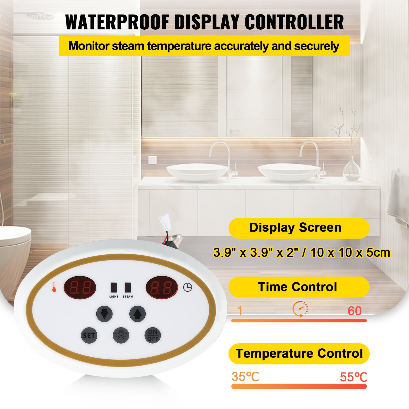 Générateur vapeur 9KW,SucceBuy générateur vapeur pour salle SPA à affichage numérique,générateur vapeur pour sauna 35-55°C pour maison et commerce - 5