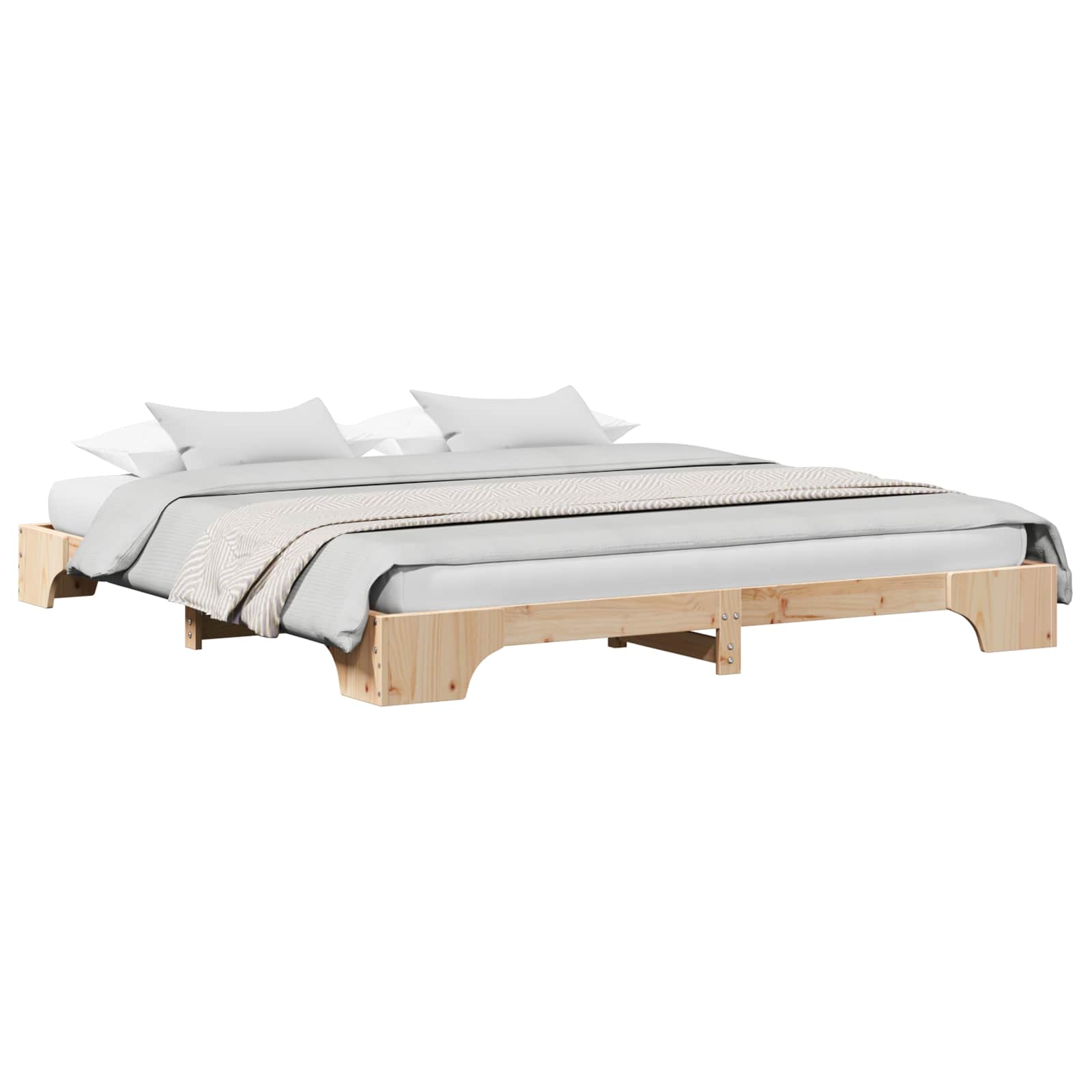 Estructura de cama de madera maciza de pino natural, 200 × 200 cm - 2