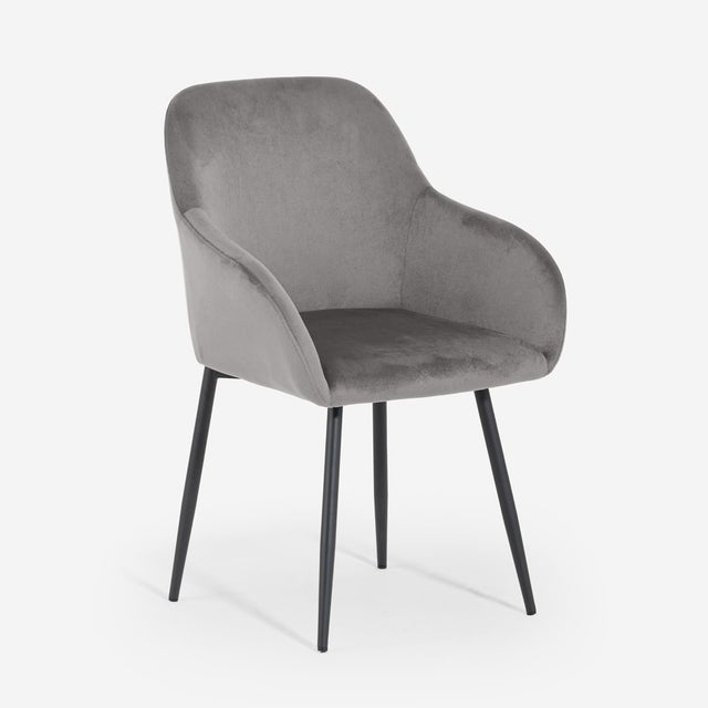Sedia poltroncina in velluto con braccioli per sala da pranzo Karta - Grigio