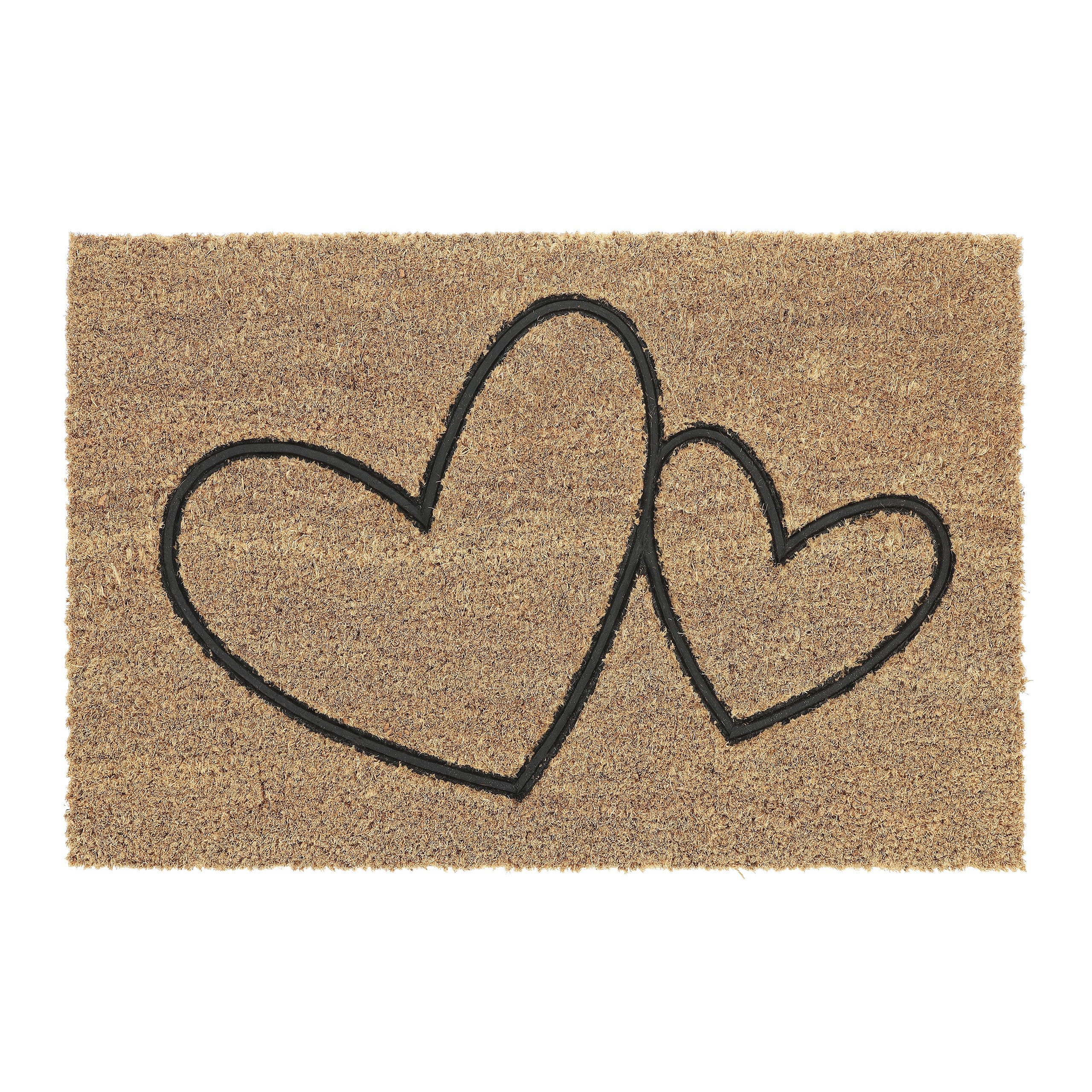 Relaxdays felpudo coco, estampado corazones, 60x40cm, resiste la intemperie, limpiapiés interior exterior, natural negro