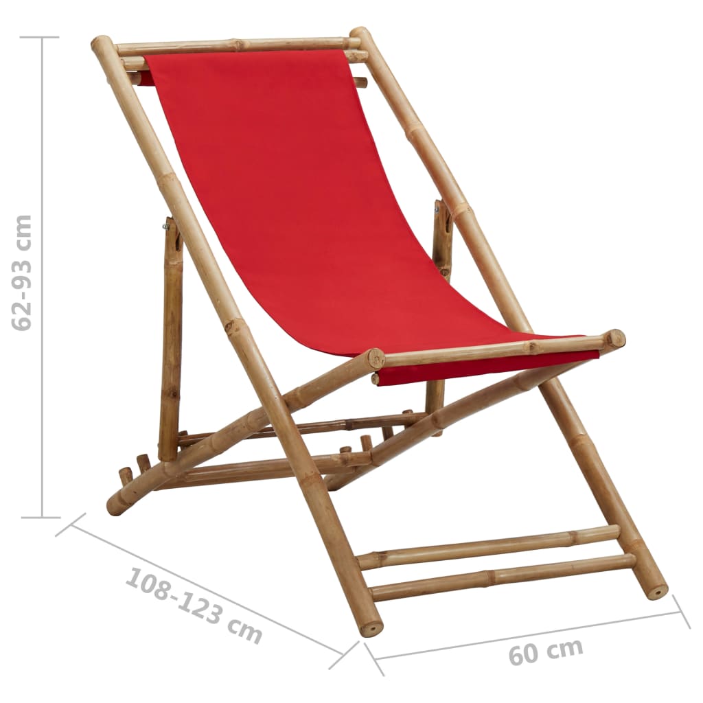Chaise de terrasse Bambou et toile Rouge - 8