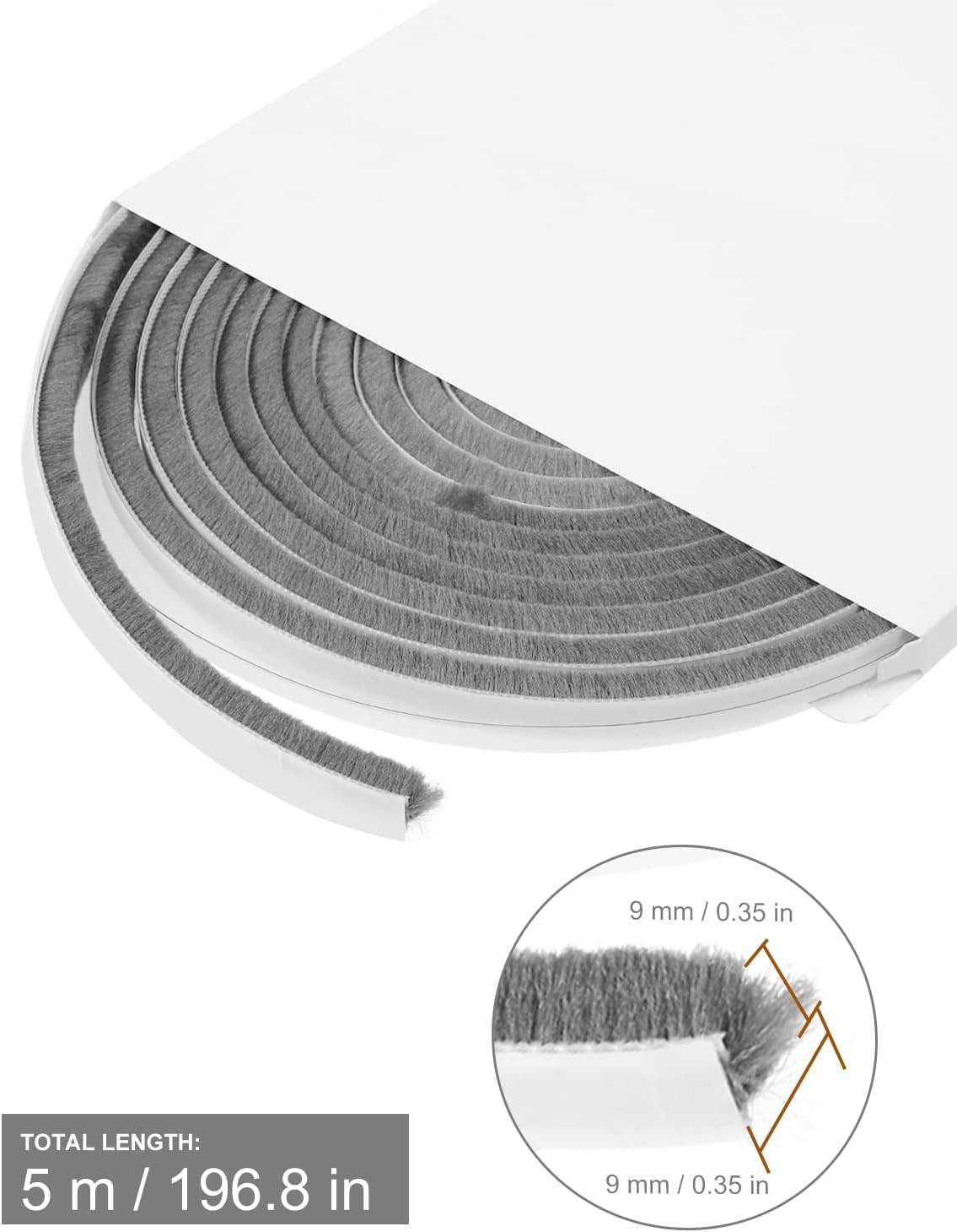 Joint Fenetre Isolation, Joint Porte, Joint Porte Entree, 5 m (L) x 9 mm (l) x 9 mm (T) Bande d'étanchéité à brosse auto-adhésive Arrêt d'air - 2