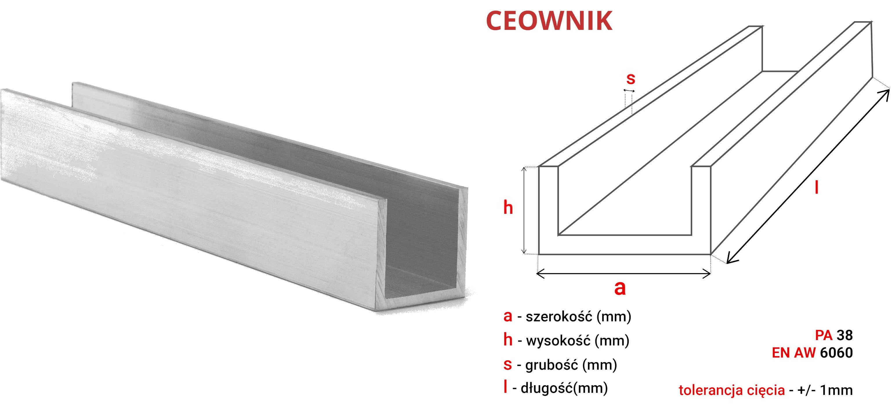 CEOWNIK ALUMINIOWY 40x80x40x5 mm 360 cm ALUMINIUM PA38 + CIĘCIE NA WYMIAR - 3