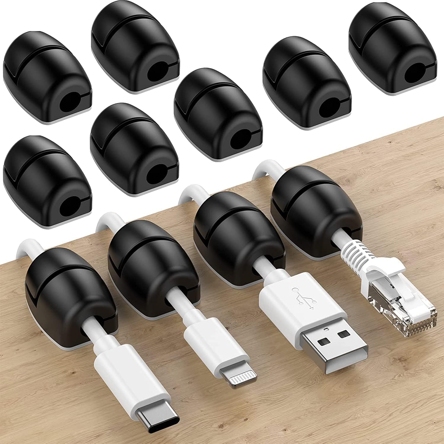 16 klipsów kablowych, samoprzylepne silikonowe organizery kabli na biurko, kabel ładujący USB