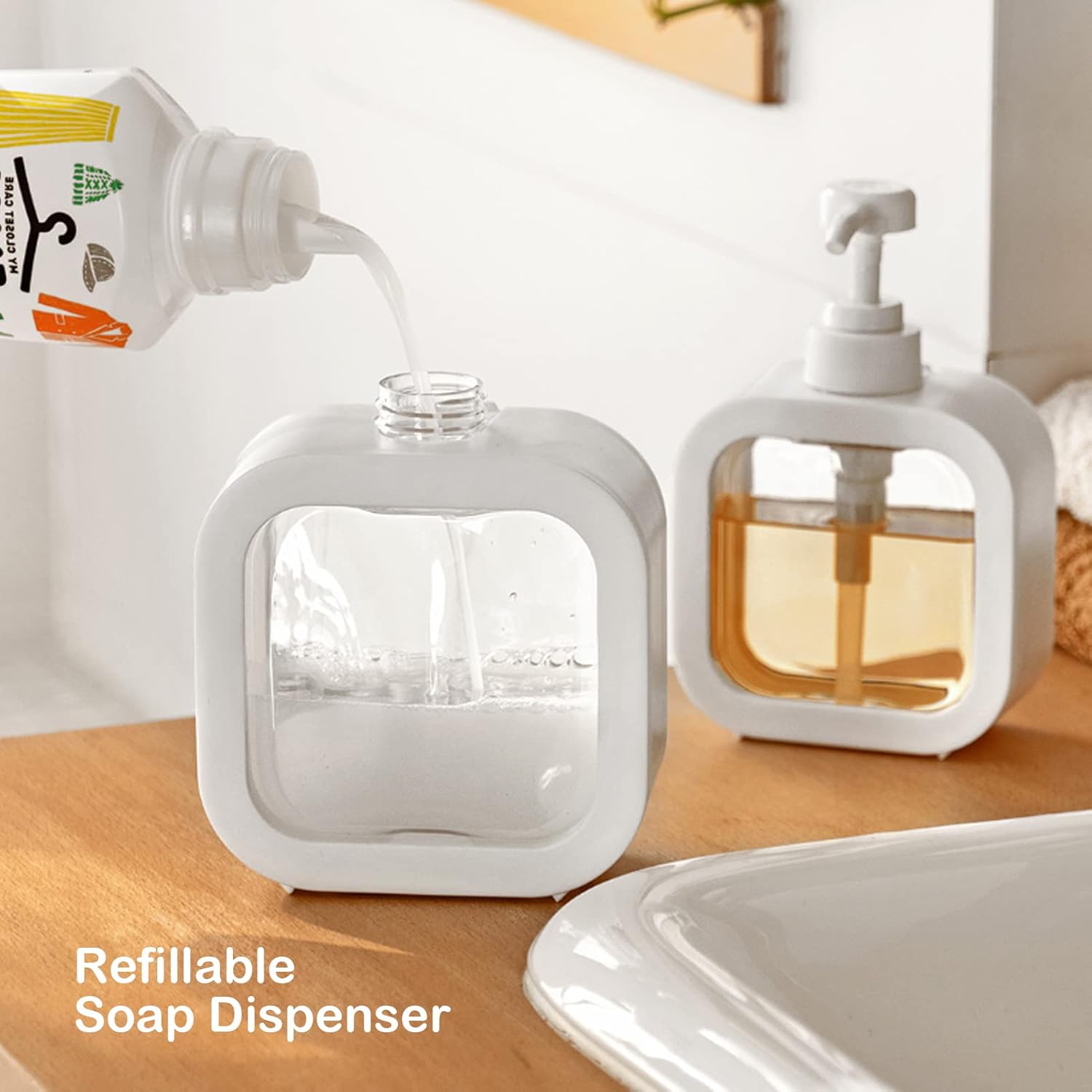Distributeur de savon rechargeable pour cuisine et salle de bain, 300 ml, lot de 2 - 2