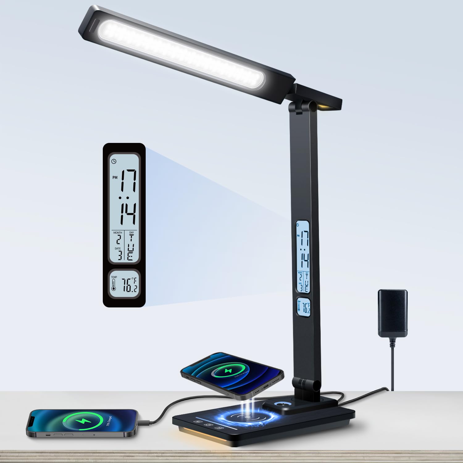 Zestaw 2 Bezprzewodowych Lamp LED do Butelek Wina, Przenośna Lampa Biurkowa z Możliwością Ładowania, 3 Kolory, Sterowanie Dotykowe, Czarno-Biała