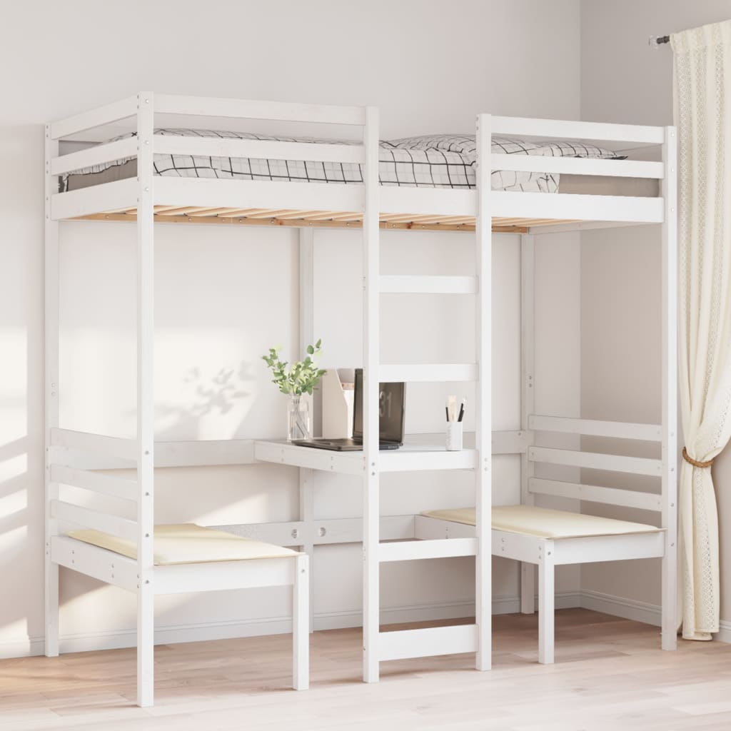 Lit mezzanine avec bureau et chaises blanc 90 x 190 cm en pin massif - 3