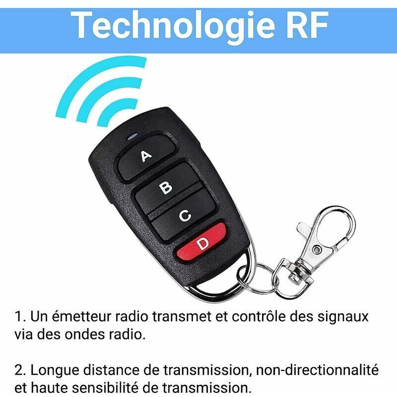 Télécommande universelle pour portail, 433,92 MHz, 4 boutons, copieur de code fixe, 1 unité - 2