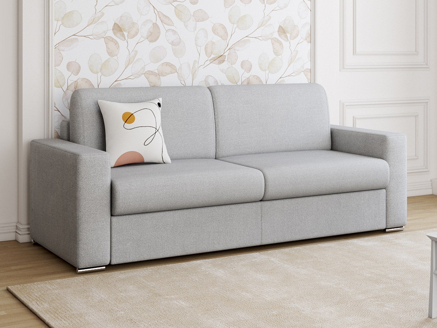 Kanapa 4-osobowa z ekspresowym mechanizmem rozkładania z tkaniny CALITO - Szary - Wymiary miejsca do spania: 160 cm - Materac 18 cm z pamięcią kształt