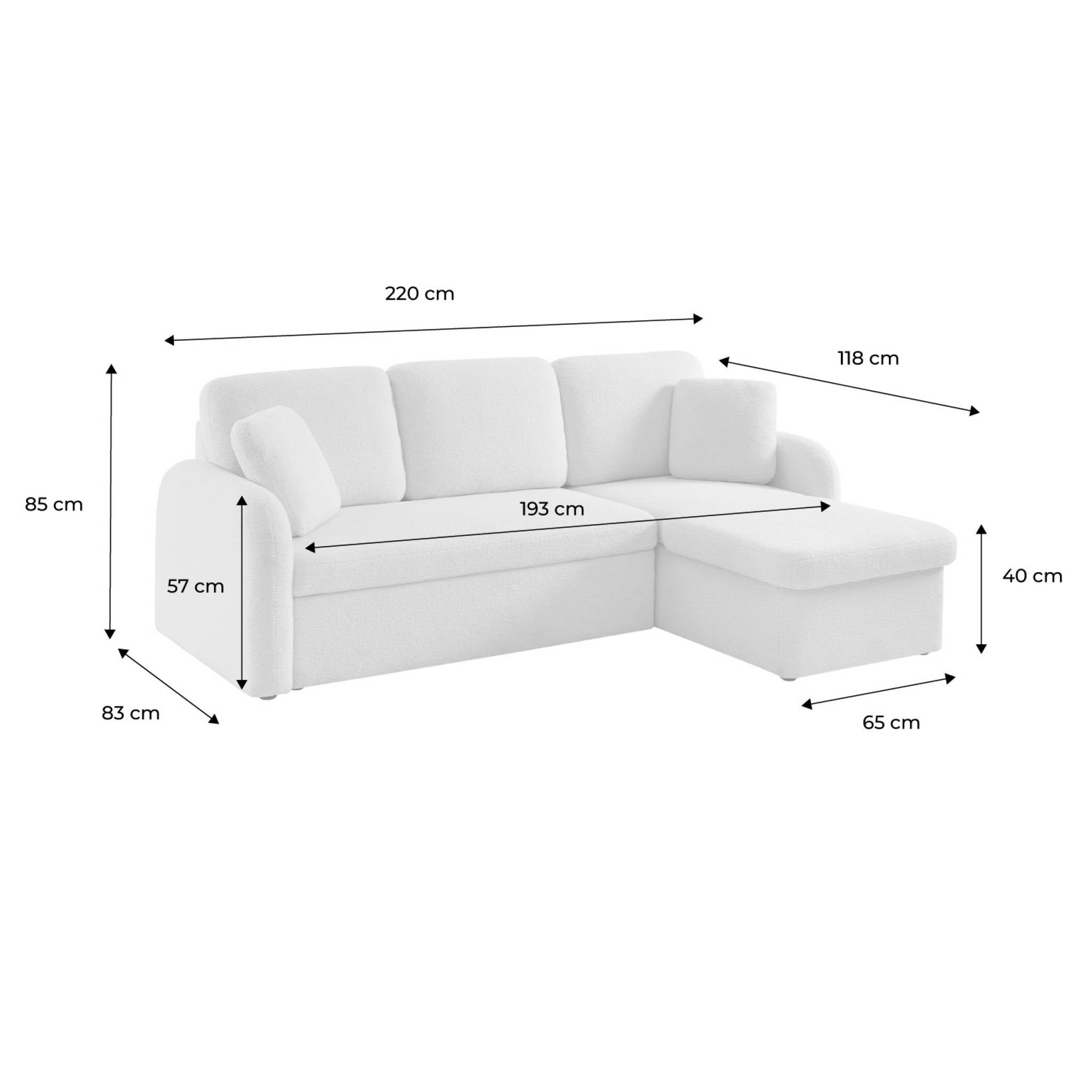 Canapé d'angle convertible en tissu bouclettes crème - Milano - 3 places. fauteuil d'angle réversible coffre rangement lit modulable - 6