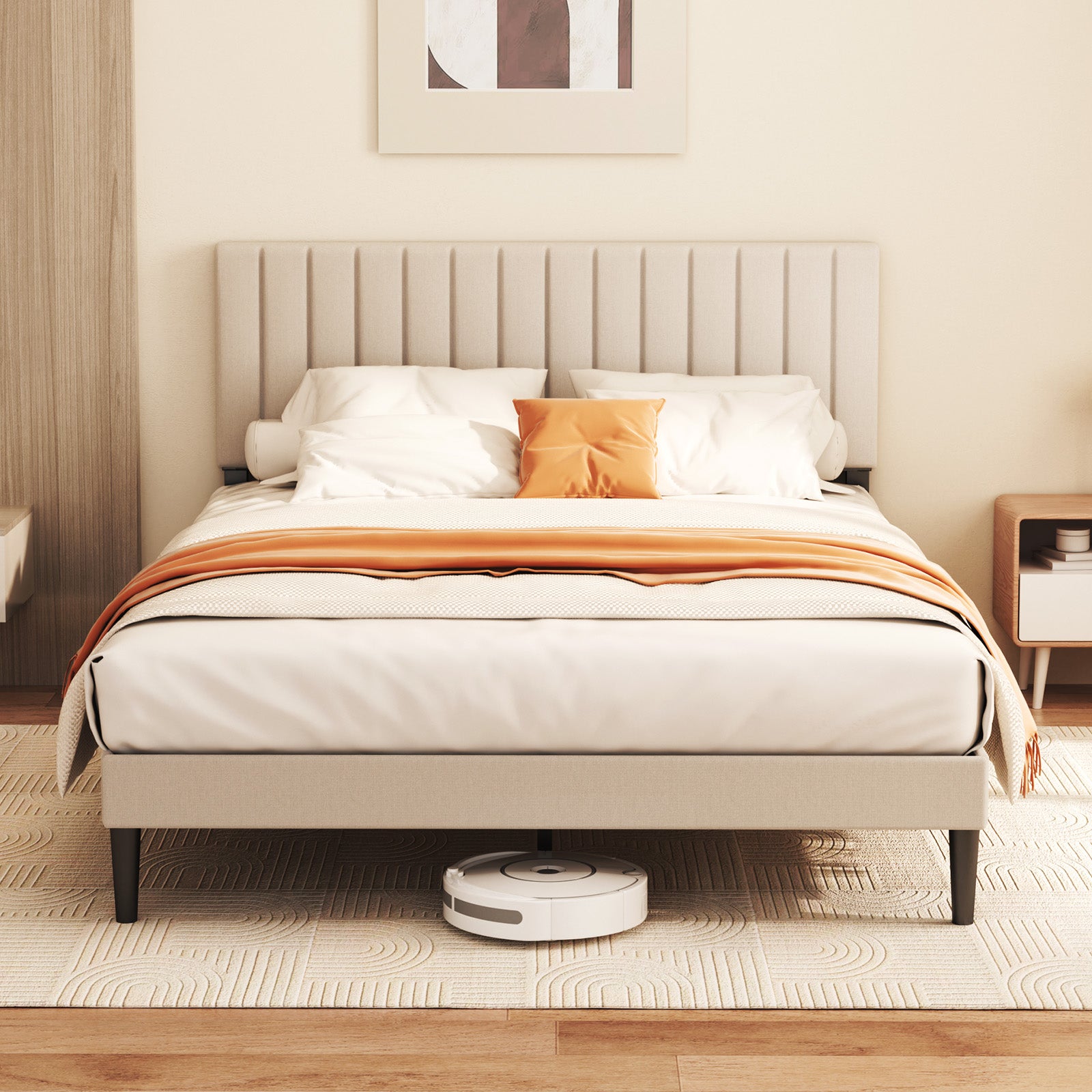 Estructura de cama 140x190 cm,480 kg, espacio 22 cm, Cama doble, para dormitorio, ahorro de espacio, silencioso y estable, tapizada - 5