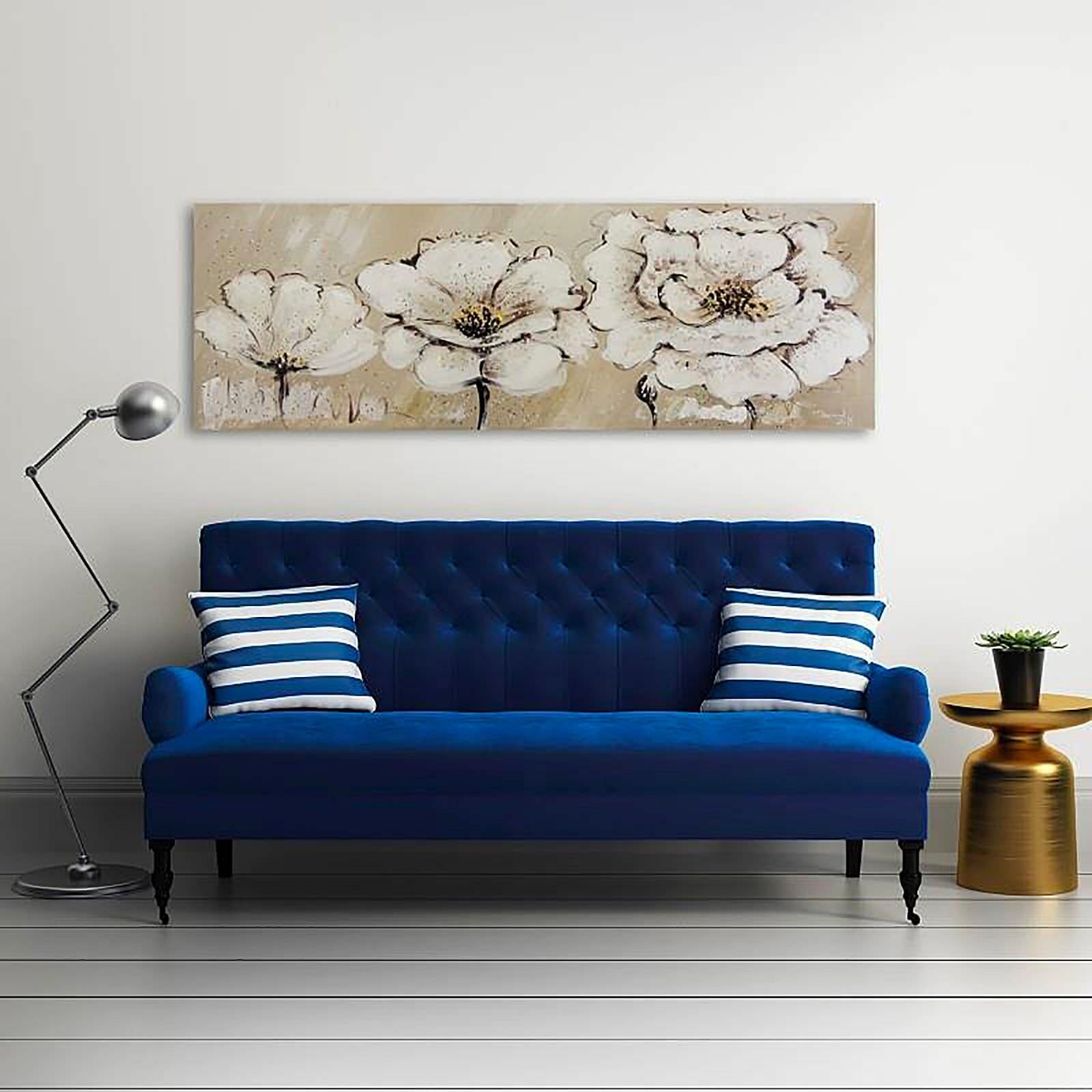 Tableau panorama sur l'image toile toile trois fleurs blanches - 140 x 45 cm - 5