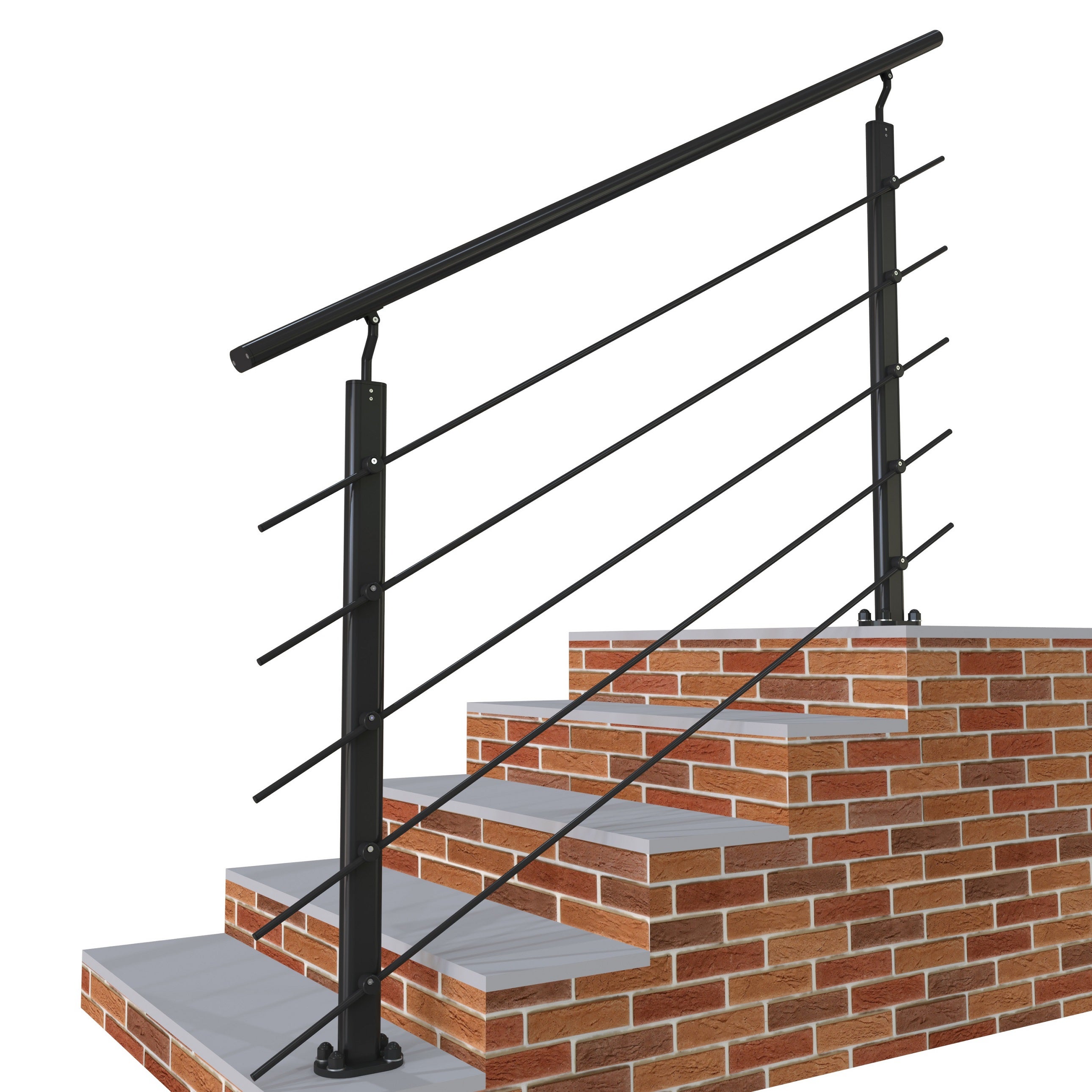 Garde-corps - Aluminium Noir - 150cm - Avec 5 traverses et 1 main courante - Intérieur et extérieur - Rampe d'escalier pose à plat - 2