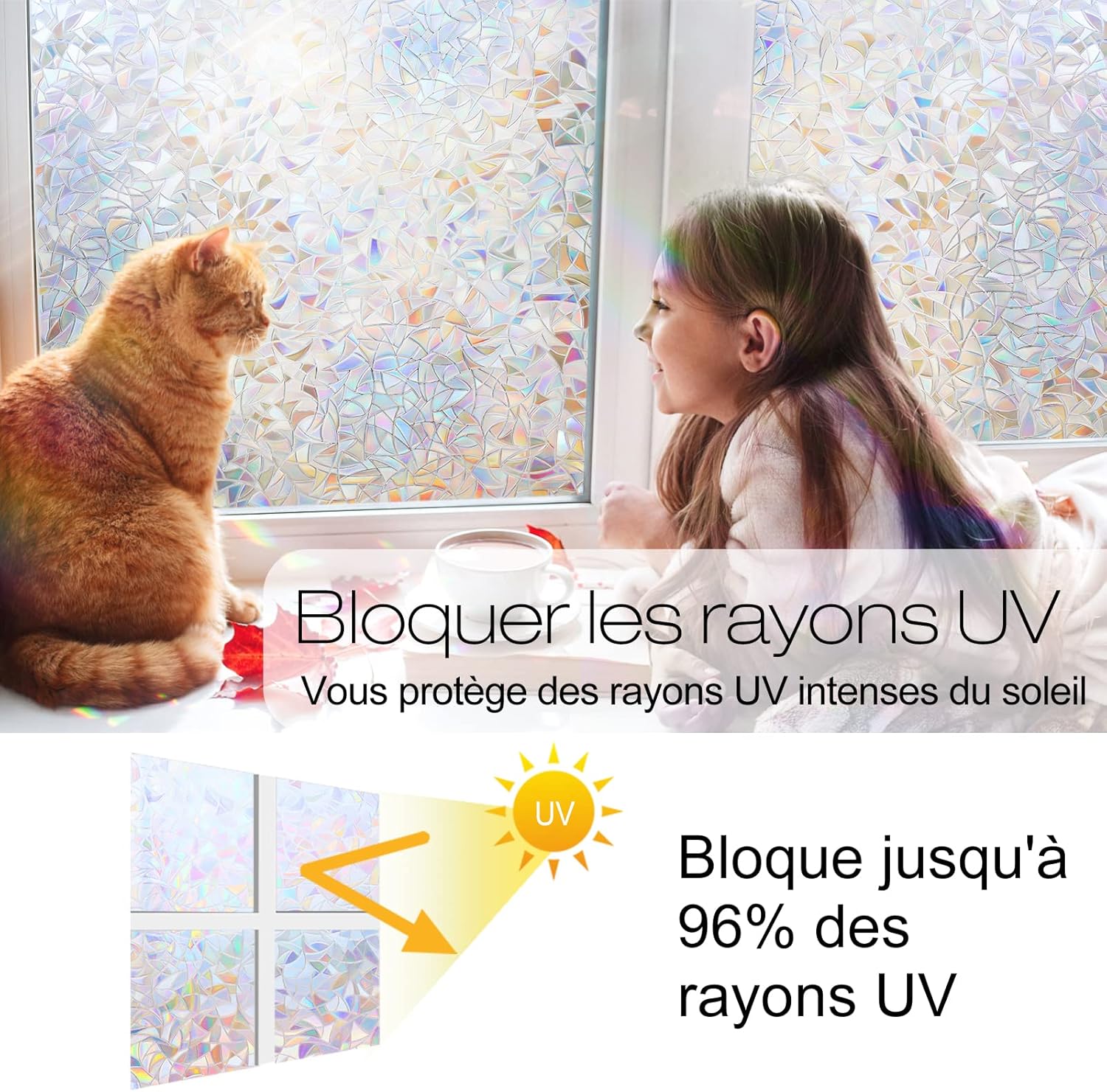 Film de protection de la vie privée arc-en-ciel pour fenêtres, 30x400cm, film électrostatique, protection UV, film coloré opaque. - 3