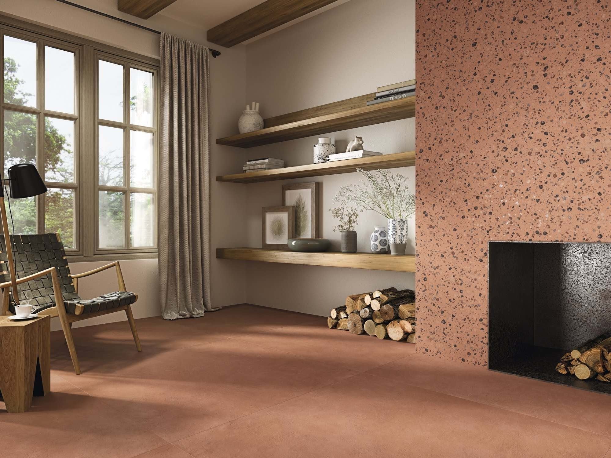 Carrelage Effet Terrazzo Rouge Mat COCCIO 60x60 cm Corail, Sol et Mur ...