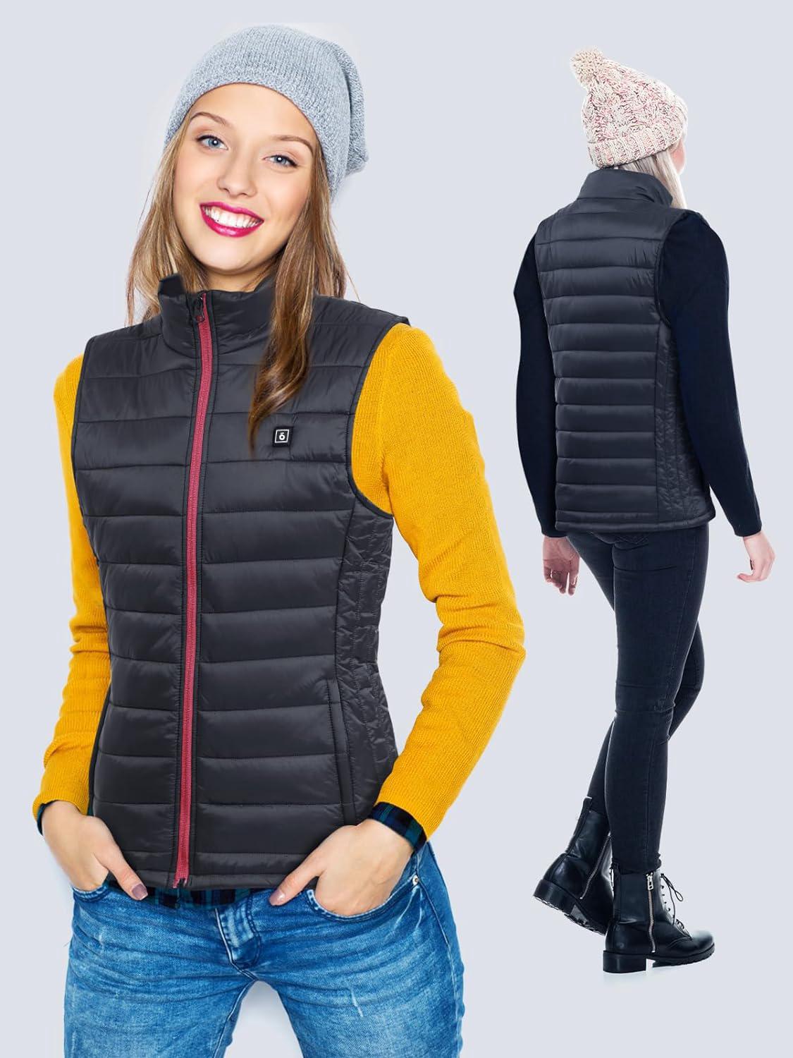 Chaleco calefactable para mujer, chaqueta eléctrica calefactable con 6 zonas de calefacción y 3 niveles de calor (pila no incluida). - 2