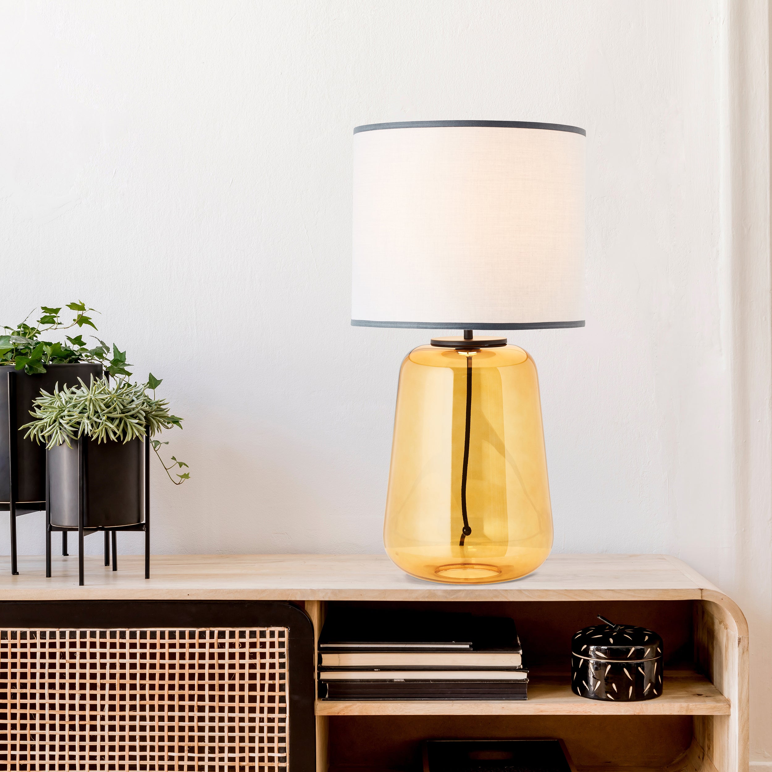 Brilliant Hydra lampa stołowa 56cm szare/żółte szkło/włóknina przełącznik 1x A60, E27, 60 W, pasuje do zwykłej żarówki (brak w zestawie) - 8