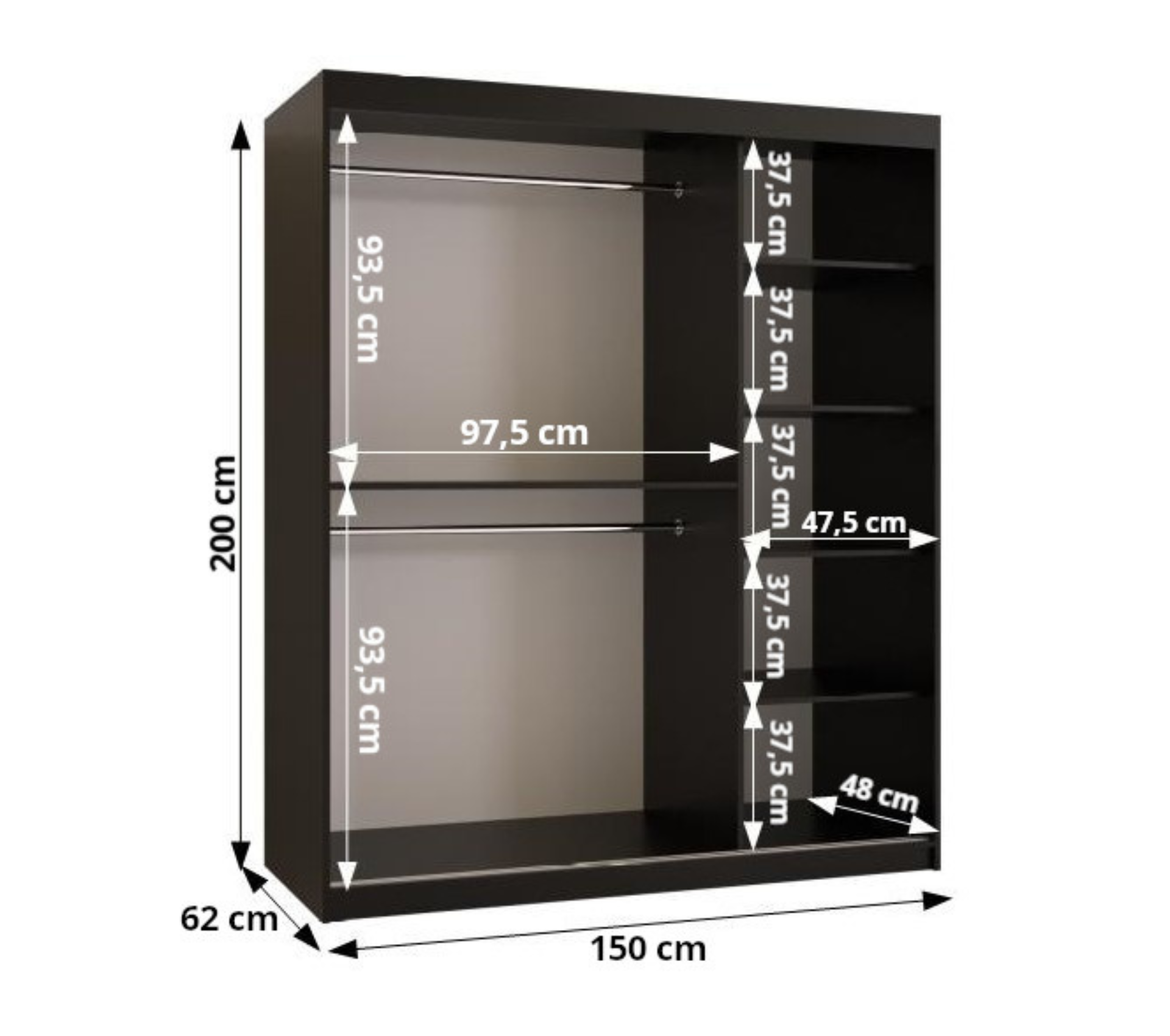 Szafa przesuwna garderoba RAMIRO 1 150 x 62 x 200 cm Biały - Abiks Meble - 4