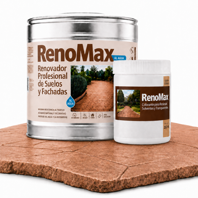 RENOMAX - Resina Hormigon Impreso y Superficies Porosas Al Agua + Tinte Hormigon Impreso Color Cuero, 2L Cubre hasta 20m² | Garantía 5 Años