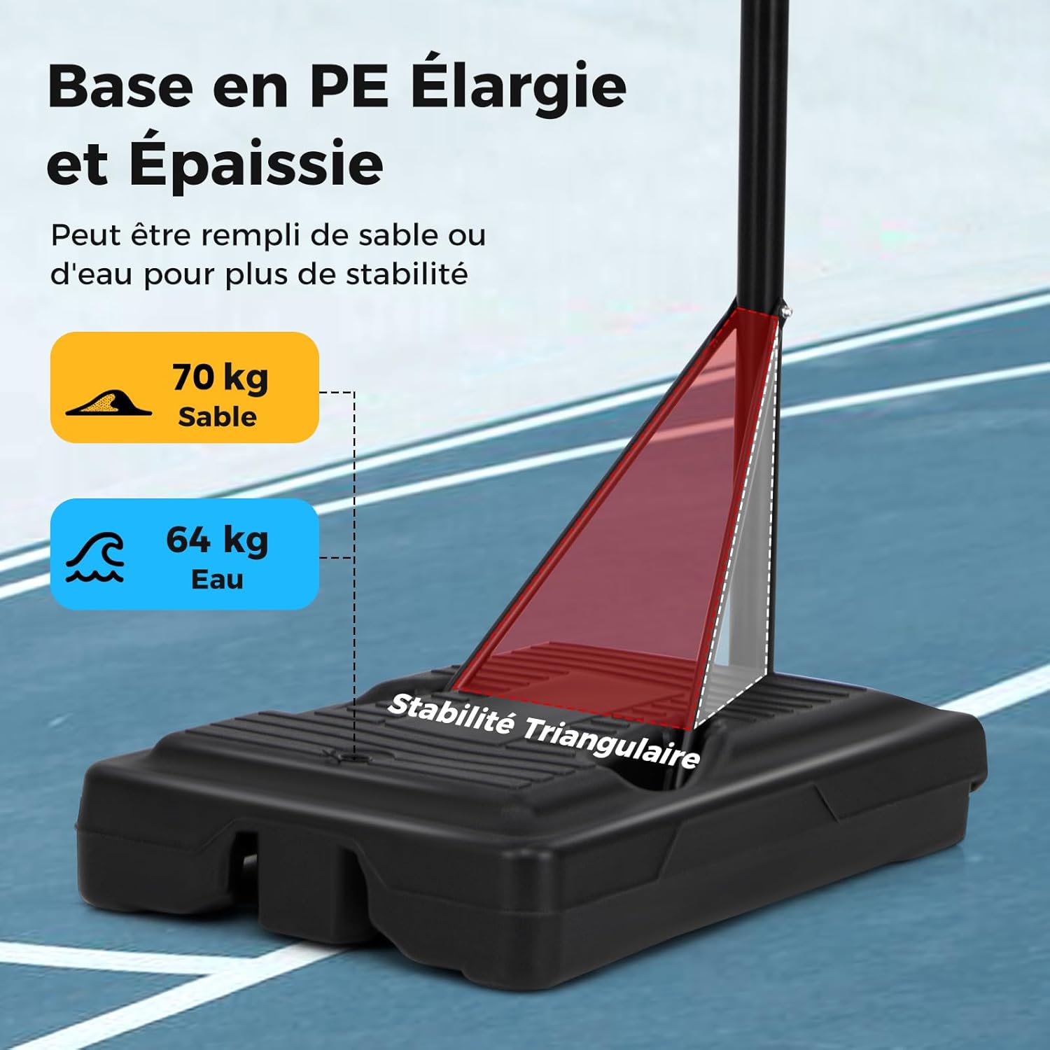 Canestro da Basket Portatile e Regolabile da 2,1 a 2,6 m, Canestro da Basket da Interno e Esterno con Base Riempibile, Tabellone in Policarbon - 4