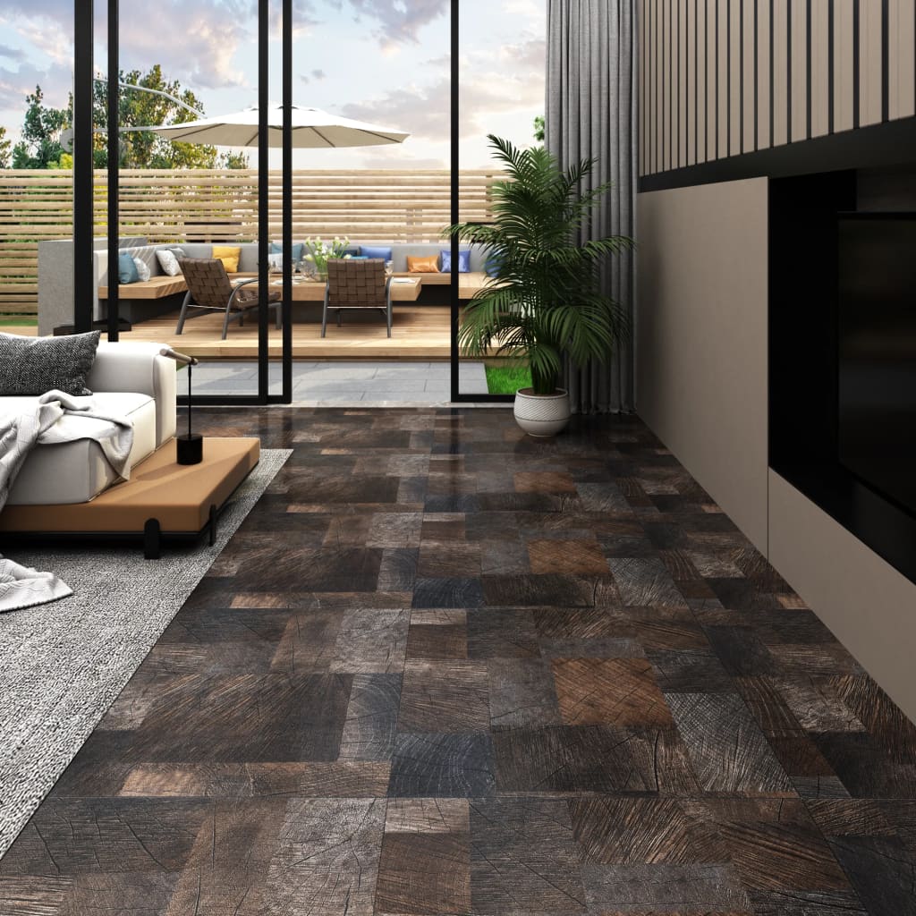 Baldosa de suelo autoadhesiva de pvc, 5,11 m², estructura de madera marrón, vidaxl